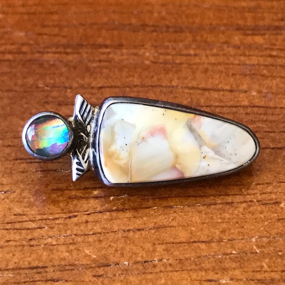 Gourneau Opal and Agate Sterling Silver Western Native American Pendant ✨ - Picture 4 of 7